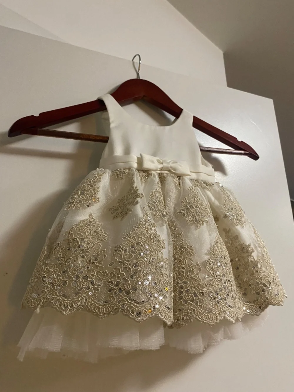 American Princess White/Gold Embellished Formal Dress- 12 Months